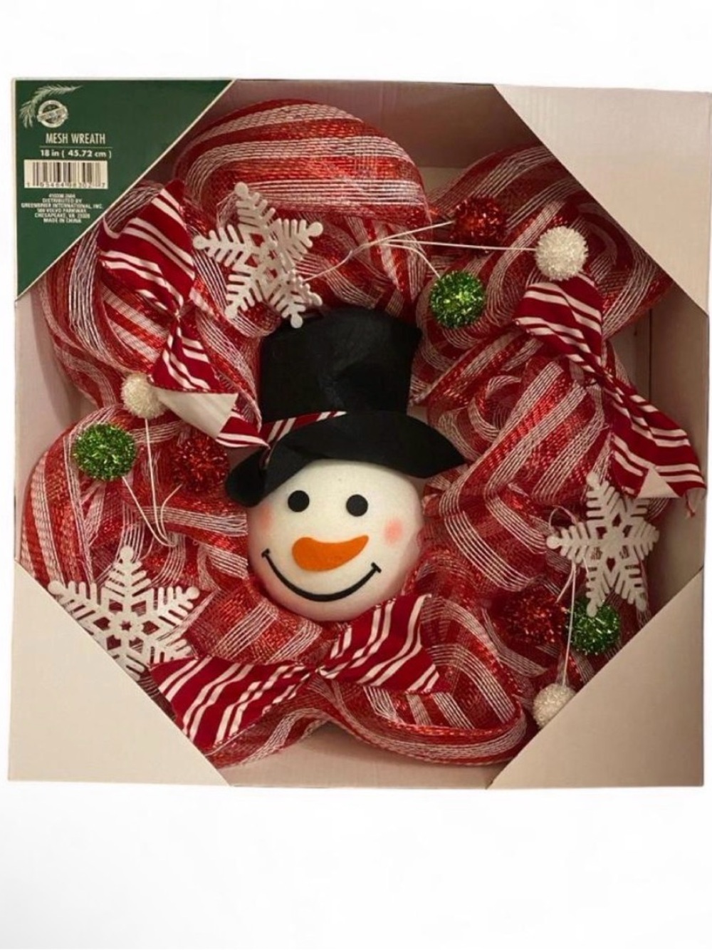 Holiday Snowman Mesh Wreath - Red and White
